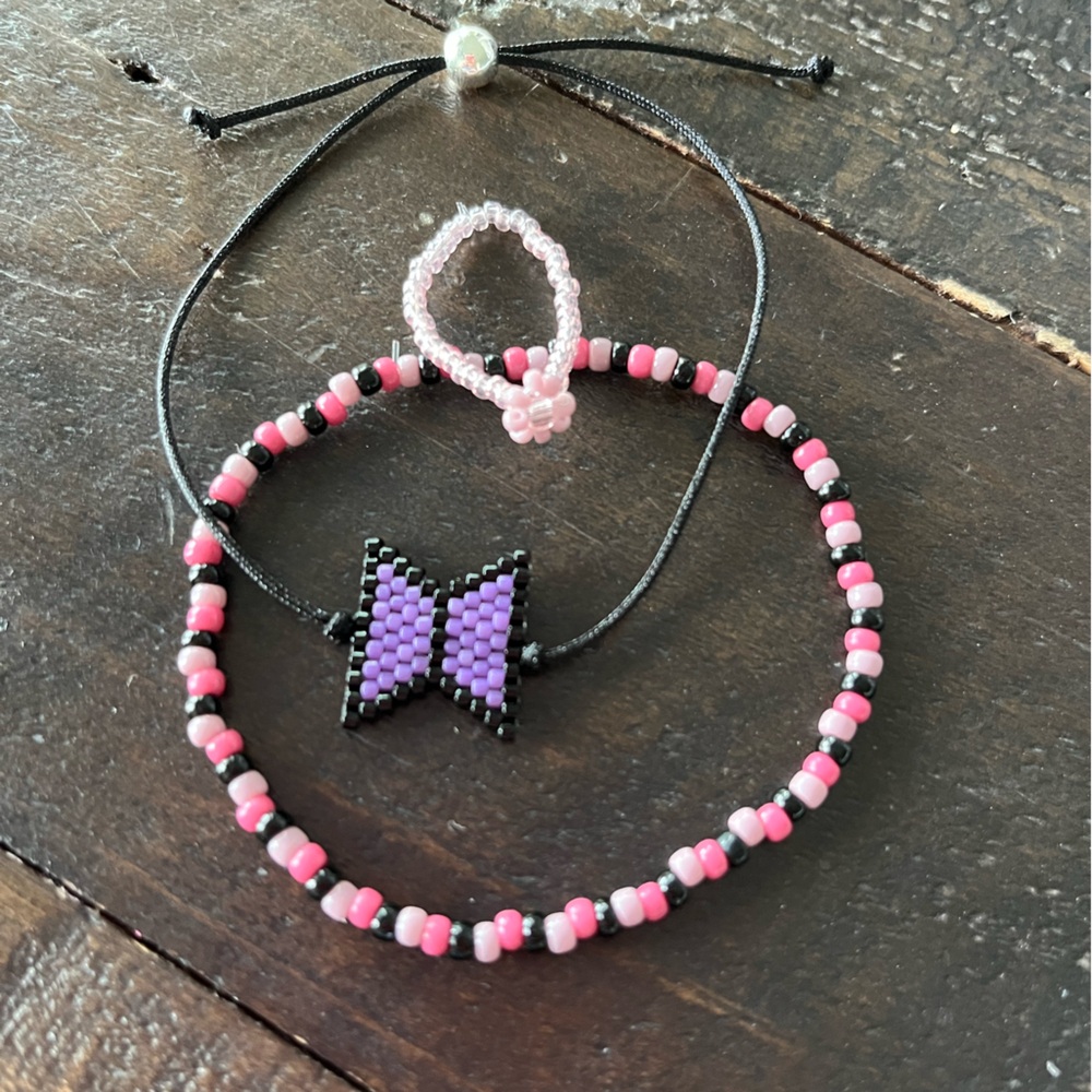 BTS theme bracelets and a ring set